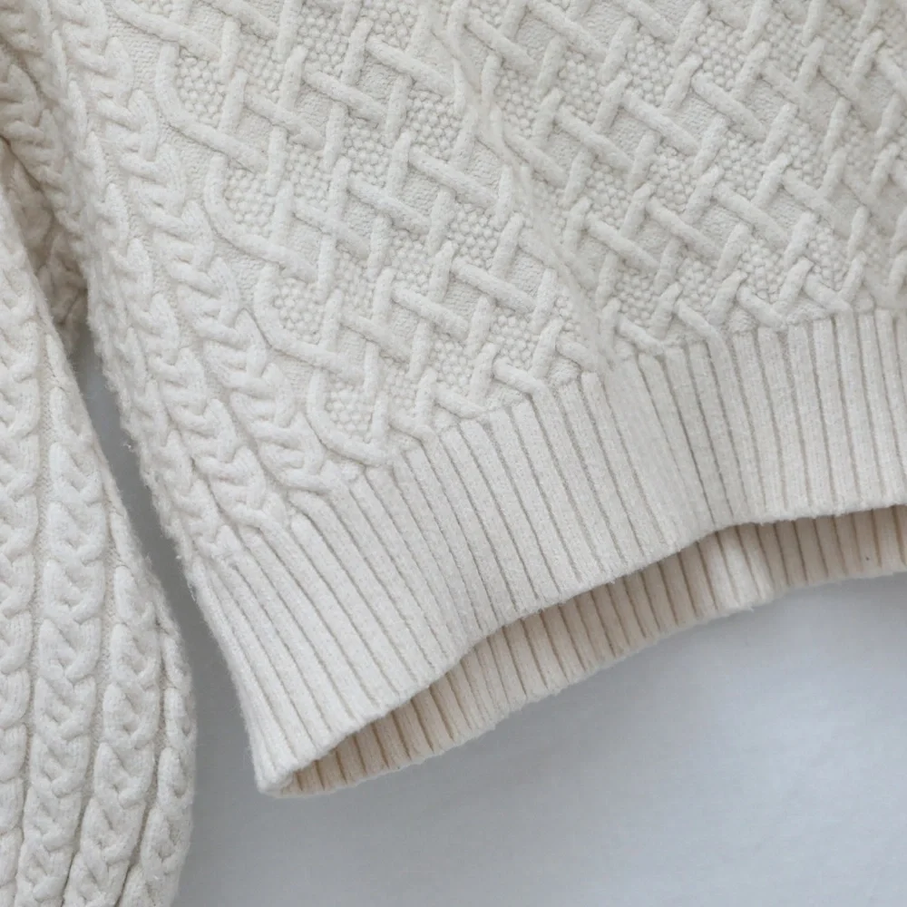 Tahari Cable stitch Turtleneck Sweater stretch cozy winter warm off-white cottag - Picture 6 of 8